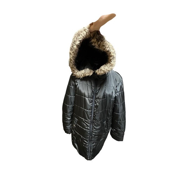 ST JOHN'S BAY Women's Black Puffer Coat Hooded Faux Fur Trim Winter XXL - Picture 2 of 9